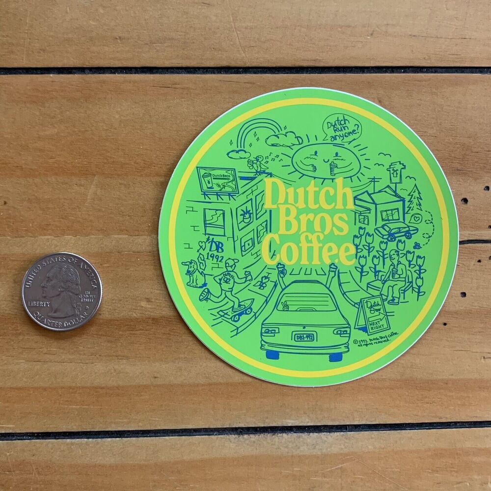 Dutch Bros Brothers Lime Green Round Sticker February 2023 City Car